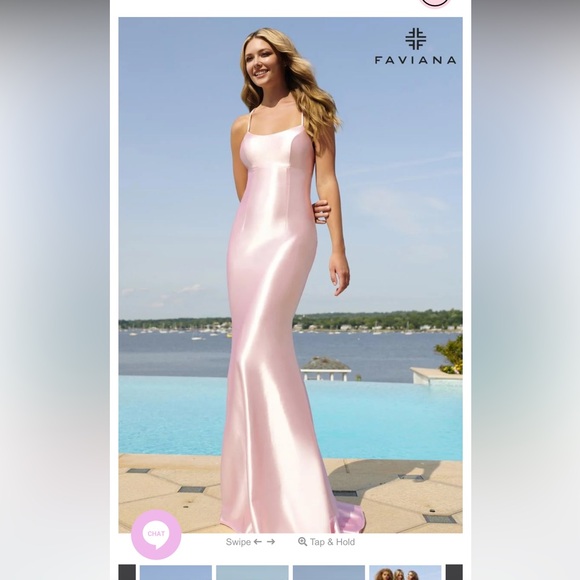 Faviana Cobalt Blue Satin Scoop Neck Dress With Lace Up Back | ES10890 - Picture 4 of 5